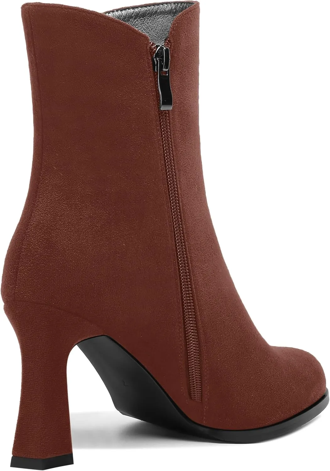 AMBELIGHT Womens Sexy Suede Evening Zip Round Toe Solid Block High Heel Ankle High Boots 3.3 Inch