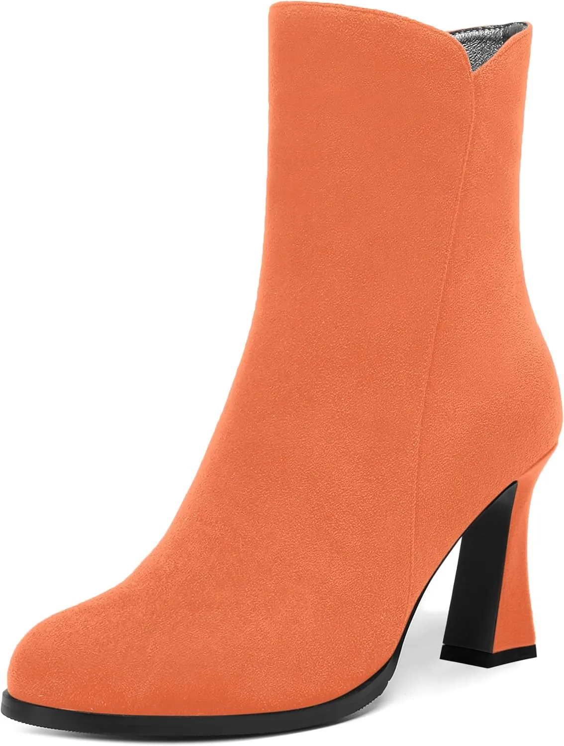 AMBELIGHT Womens Sexy Suede Evening Zip Round Toe Solid Block High Heel Ankle High Boots 3.3 Inch