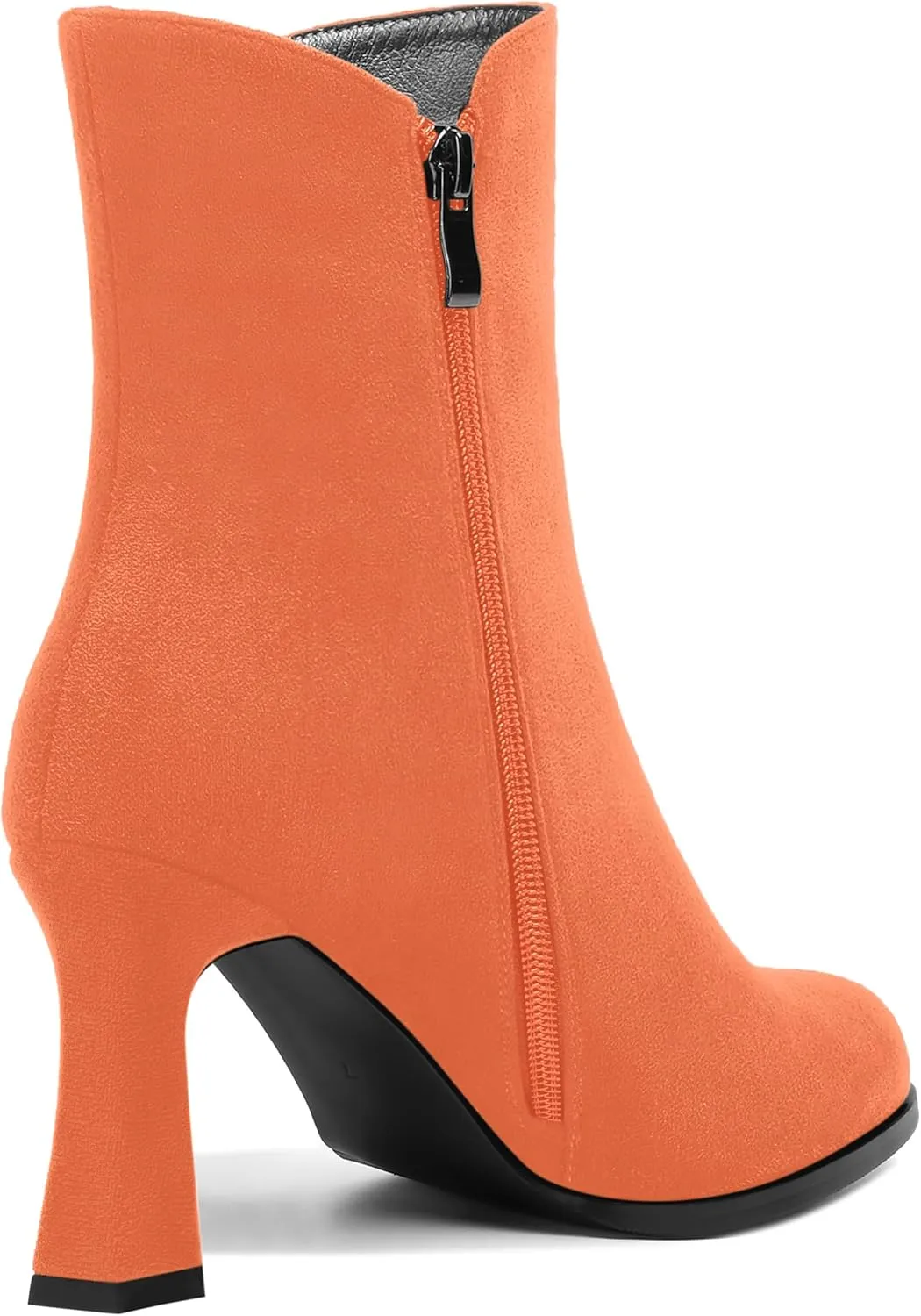 AMBELIGHT Womens Sexy Suede Evening Zip Round Toe Solid Block High Heel Ankle High Boots 3.3 Inch