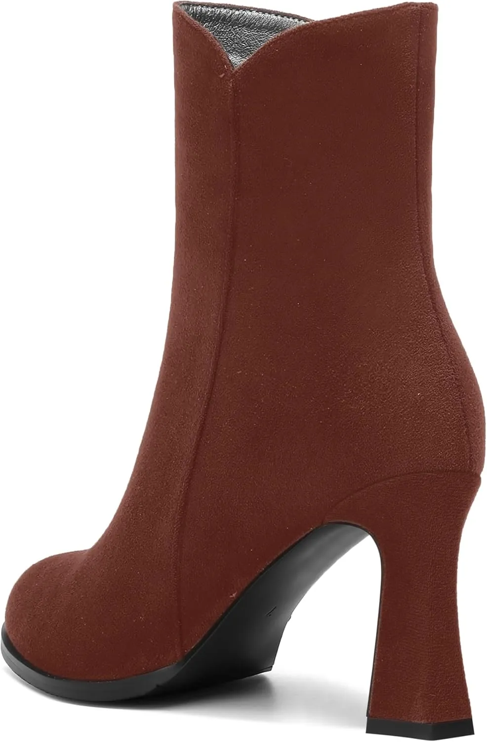 AMBELIGHT Womens Sexy Suede Evening Zip Round Toe Solid Block High Heel Ankle High Boots 3.3 Inch
