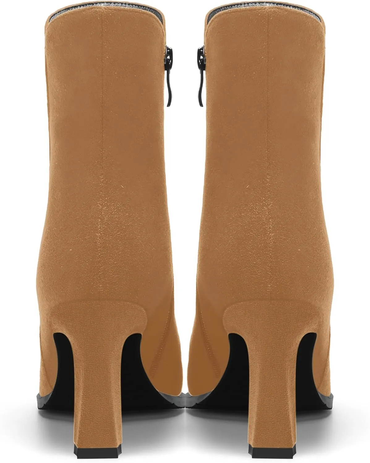 AMBELIGHT Womens Sexy Suede Evening Zip Round Toe Solid Block High Heel Ankle High Boots 3.3 Inch