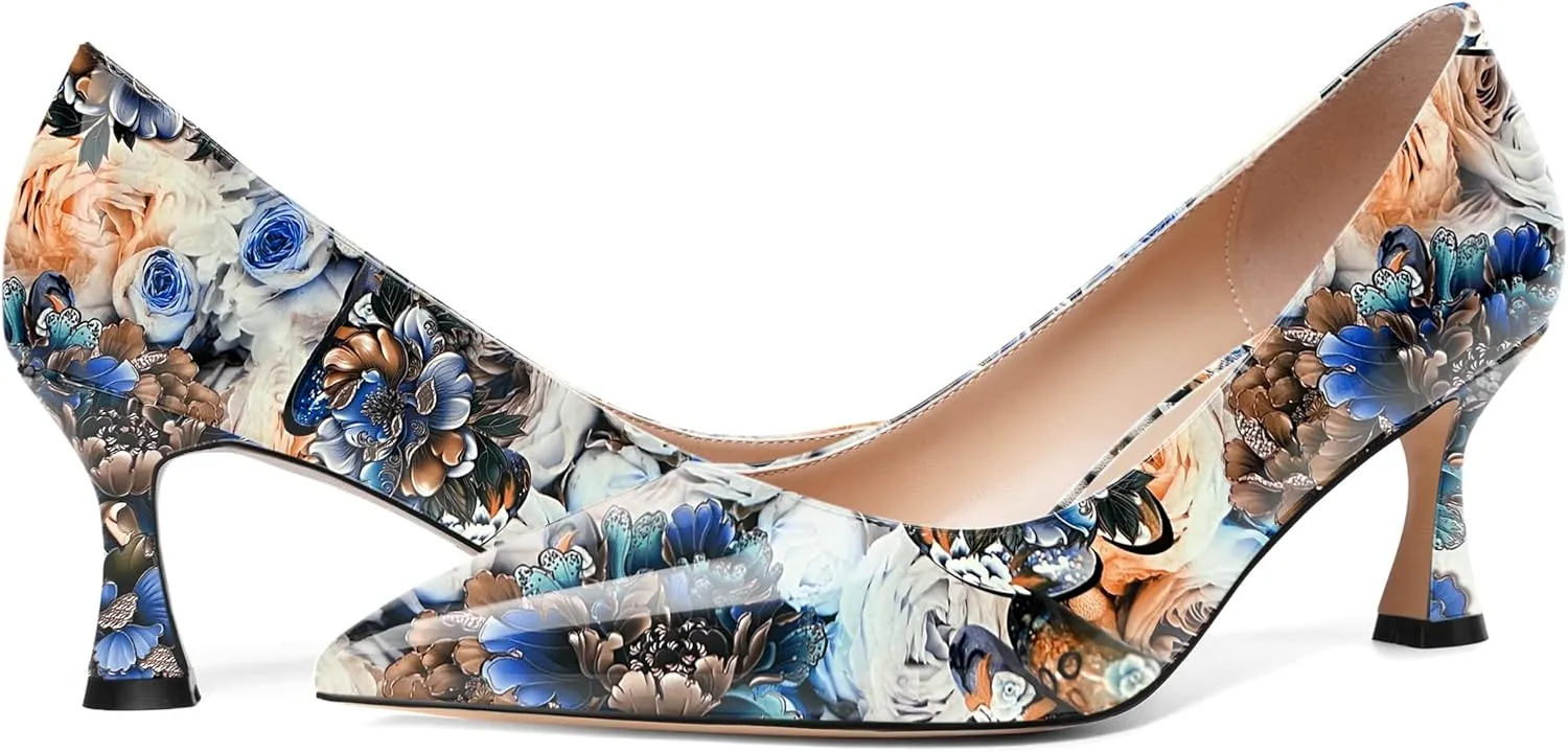 AMBELIGHT Womens Solid Office Dress Slip On Patent Pointed Toe Stiletto Mid Heel Pumps Shoes 2.5 Inch