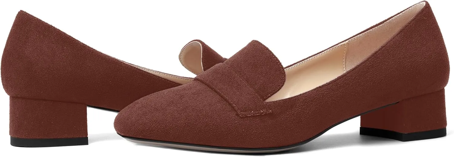 AMBELIGHT Womens Square Toe Casual Office Slip On Soild Block Low Heel Pumps Shoes 1.5 Inch