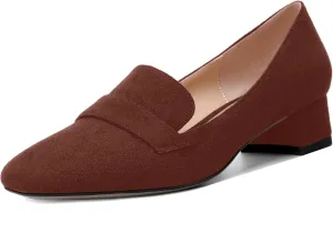 AMBELIGHT Womens Square Toe Casual Office Slip On Soild Block Low Heel Pumps Shoes 1.5 Inch
