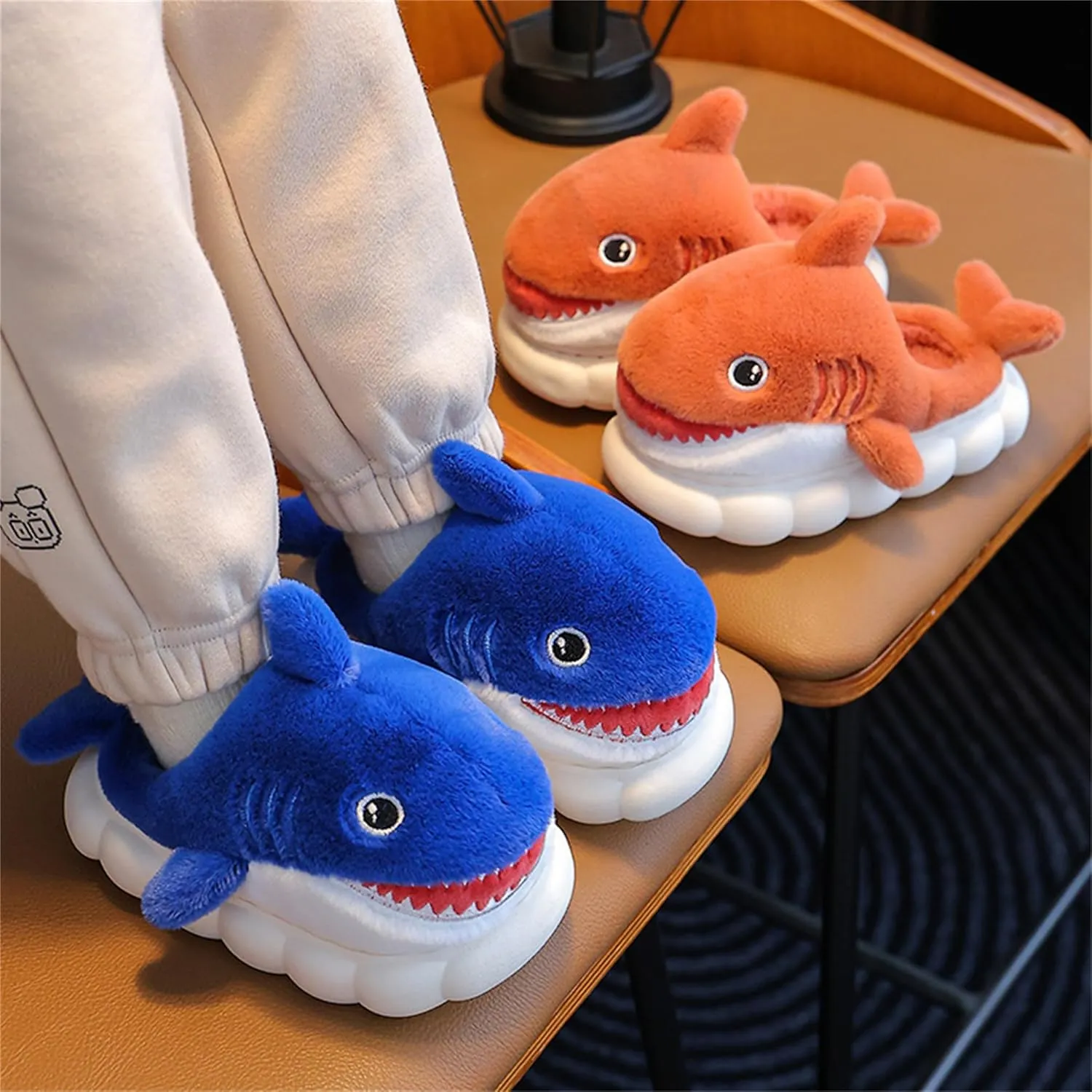 Animal slippers for Women Men Cute Shark Slippers Cozy adult home fuzzy cotton slippers