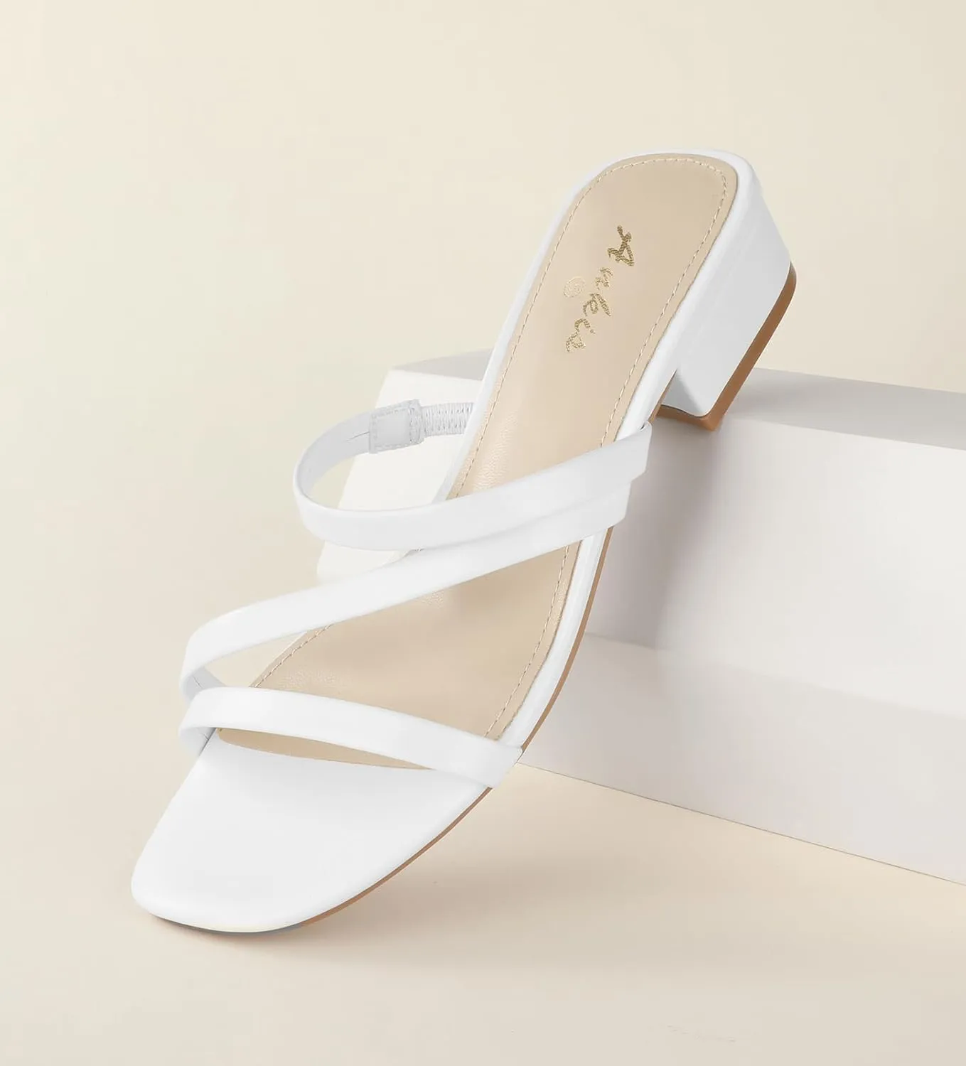 Ankis Black Nude White Strappy Heels Women 1 Inch Low Chunky Block Heel Heeled Sandals Square Open Toe Slip On Slides Mules