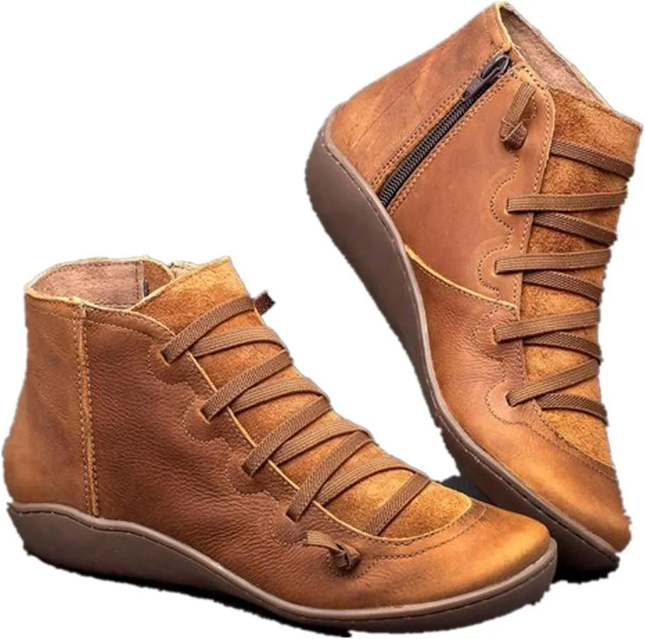 Ankle Boots for Women Arch Support Womens Low Heel Fashion Lace Up Zipper Booties Cowboy Cowgirl Walking Short Bootie
