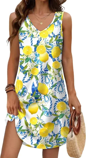 Aokosor Womens Summer Dresses 2025 Loose V Neck Sleeveless Dress Sundresses Swimsuit Coverup
