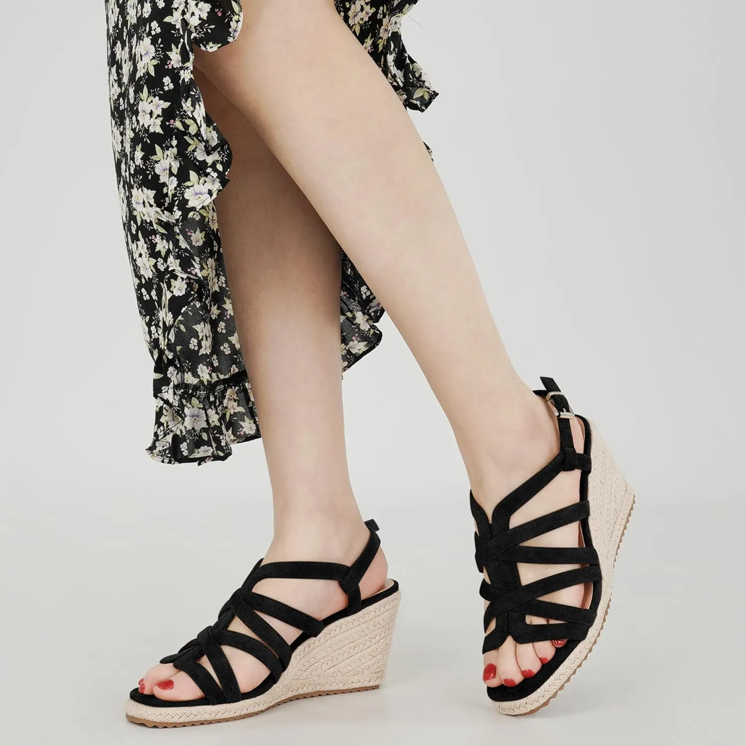 Aomigoct Wedge Sandals for Women Dressy: Comfortable Casual Work Espadrille Wedges - Ladies Summer Outdoor Walking Shoes