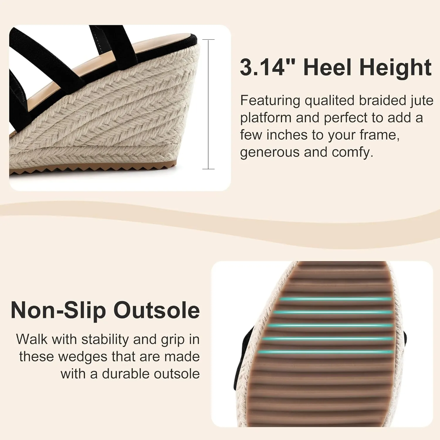 Aomigoct Wedge Sandals for Women Dressy: Comfortable Casual Work Espadrille Wedges - Ladies Summer Outdoor Walking Shoes