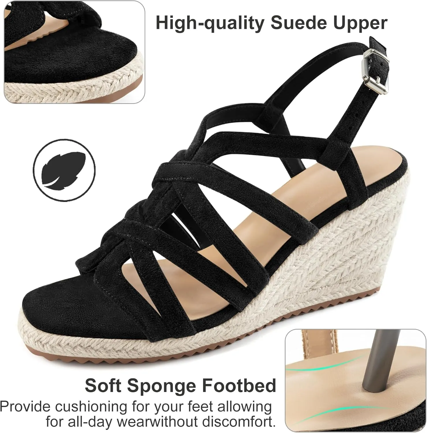 Aomigoct Wedge Sandals for Women Dressy: Comfortable Casual Work Espadrille Wedges - Ladies Summer Outdoor Walking Shoes