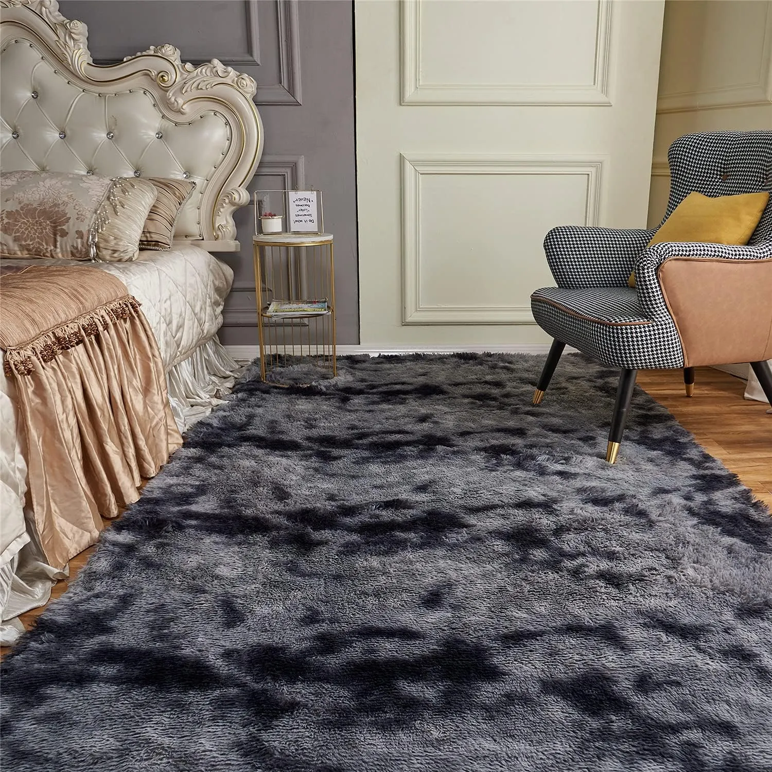 Arbosofe Area Rugs Shaggy Rugs Fluffy Carpets, 8x10 Feet Black&Gray, Modern Plush Carpets for Living Room Bedroom for Kids Girls and Boys, Playroom, and Nursery Room Home Decor