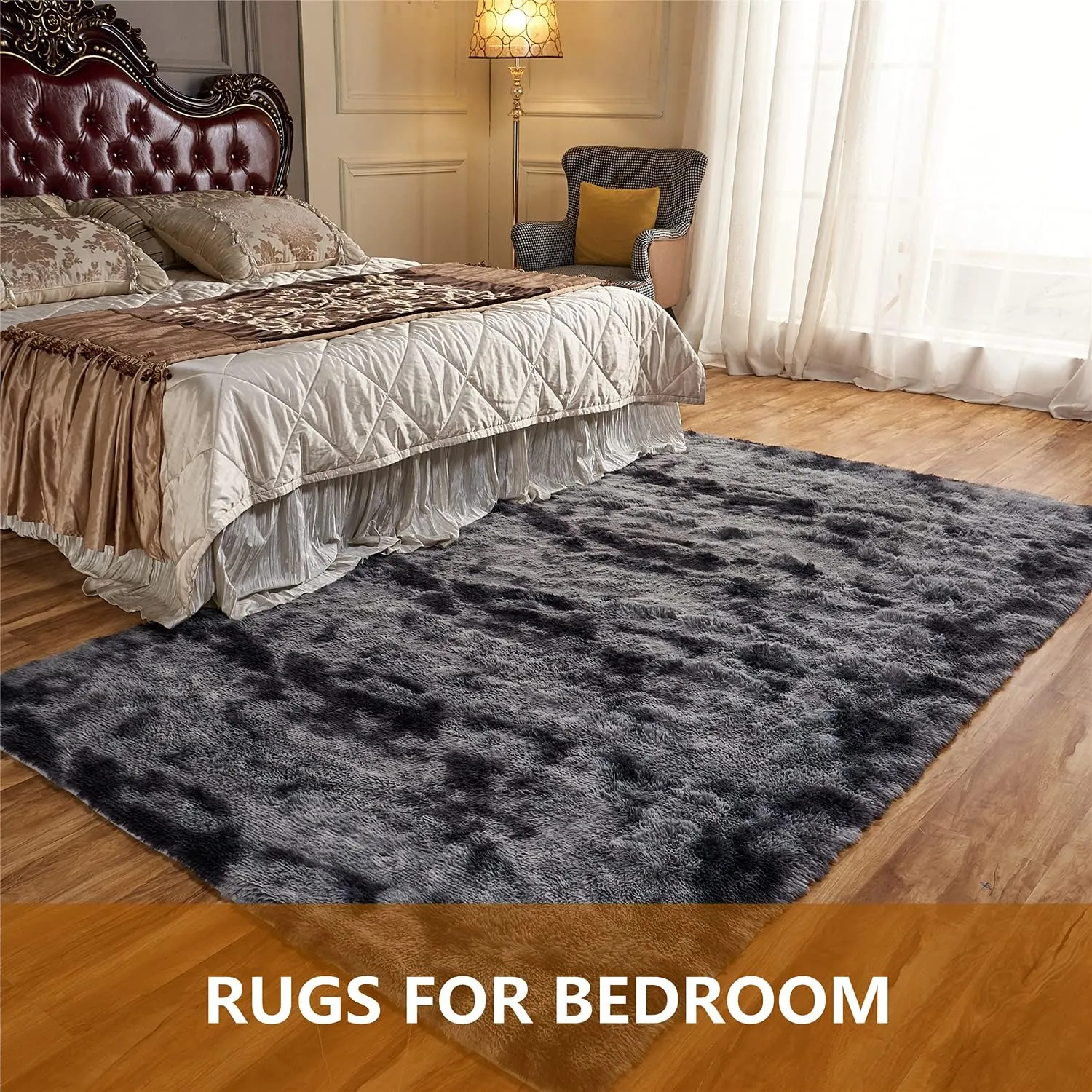 Arbosofe Area Rugs Shaggy Rugs Fluffy Carpets, 8x10 Feet Black&Gray, Modern Plush Carpets for Living Room Bedroom for Kids Girls and Boys, Playroom, and Nursery Room Home Decor