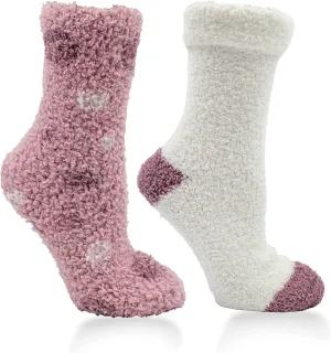 Aromasoles Non-Skid 2-pack Lavender Rose Shea Butter Infused Slipper Socks with Grips Fuzzy Cozy Winter Soft Fluffy Socks for Women's Day Gift
