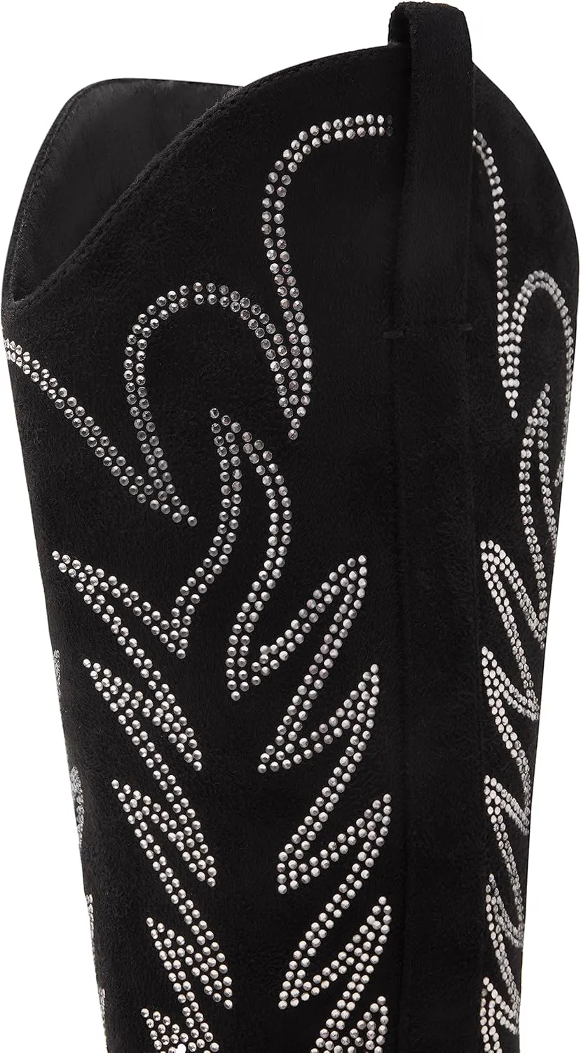 Arromic Cowboy Boots for Women Comfortable Womens Embroidered Western Cowgirl Knee High Boots Pointed Toe Zipper Chunky Heel Country Outfit Retro Tall Boots