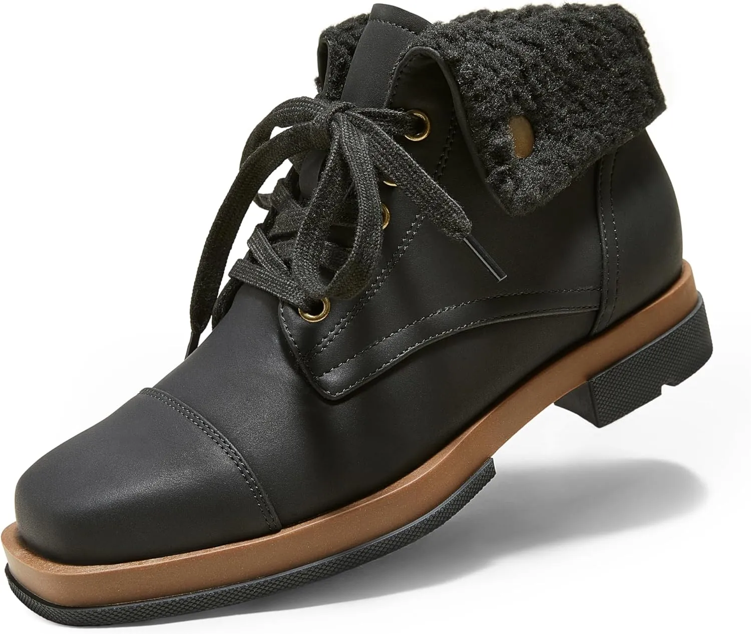 Arromic Winter Warm Fur Lined Ankle Boots for Women Lace Up anti-slip Combat Side Zipper Square Toe Low Heel Booties