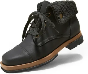 Arromic Winter Warm Fur Lined Ankle Boots for Women Lace Up anti-slip Combat Side Zipper Square Toe Low Heel Booties