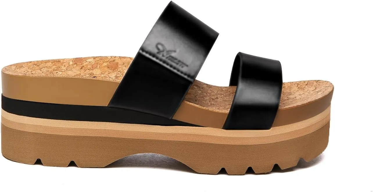 Athlefit Women's Platform Slide Sandals Comfortable Crok Footbed Arch Support Slip On Summer Beach Flatform Sandals