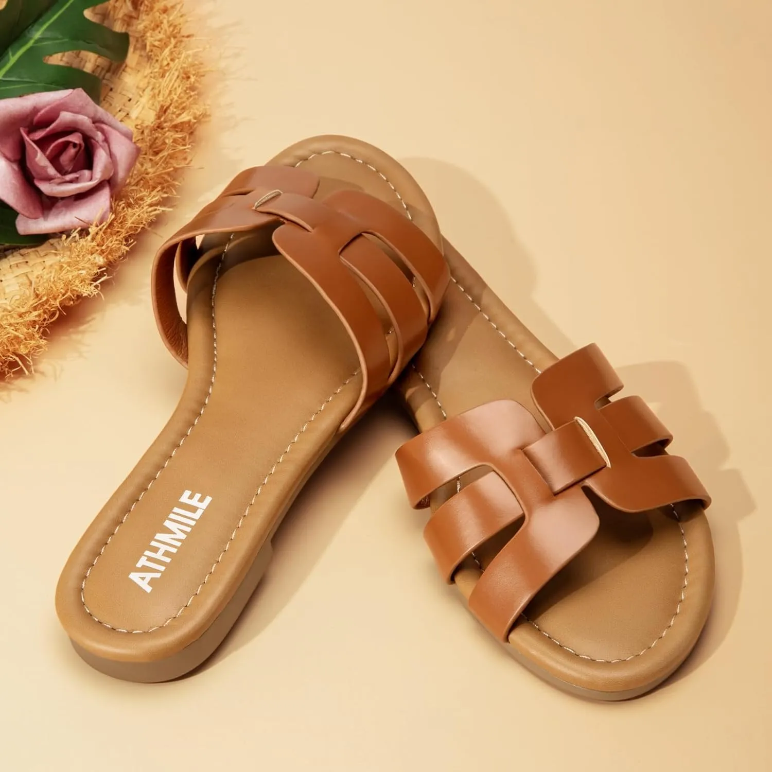 ATHMILE Sandals for Women 2025 Vacation Womens Sandals Dressy Summer Flats Sandals Women Slides for Party Wedding Beach