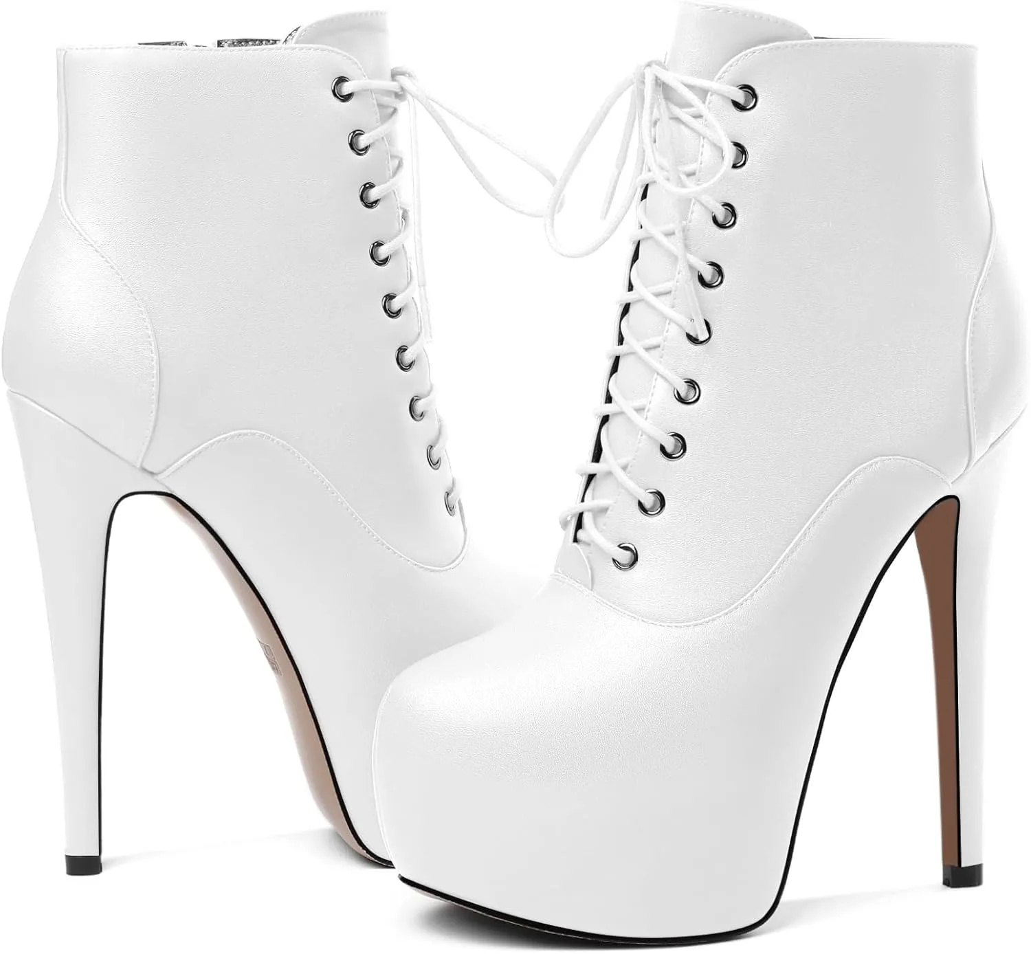 AUMOTED Women's Ankle Boots Platform Round Toe Combat Boots Stiletto High Heel Booties Sexy Fashion 6.3" Lace Up Zipper Warm Short Boots