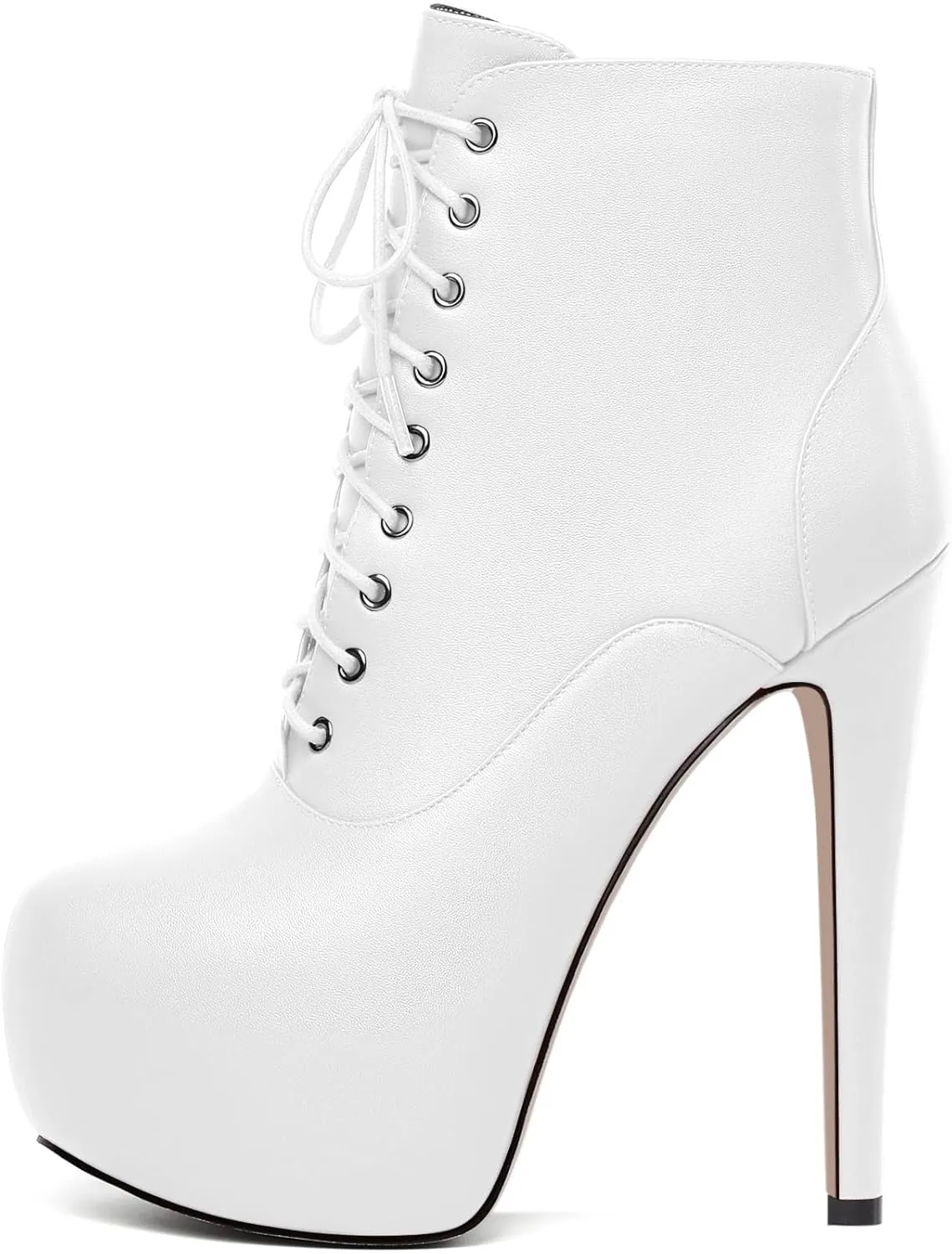 AUMOTED Women's Ankle Boots Platform Round Toe Combat Boots Stiletto High Heel Booties Sexy Fashion 6.3" Lace Up Zipper Warm Short Boots