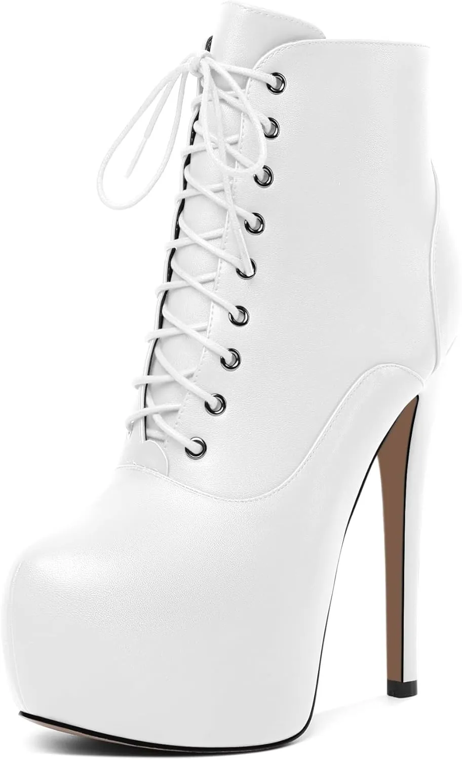 AUMOTED Women's Ankle Boots Platform Round Toe Combat Boots Stiletto High Heel Booties Sexy Fashion 6.3" Lace Up Zipper Warm Short Boots