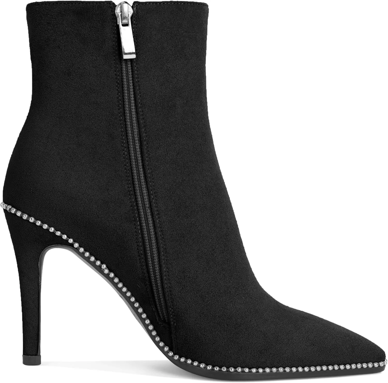 AUMOTED Women's Ankle Boots Pointed Toe Stiletto High Heel Ankle Booties with Beaded Short Bootie Zipper 3.7 Inch Autumn Winter Dress Ladies Boots