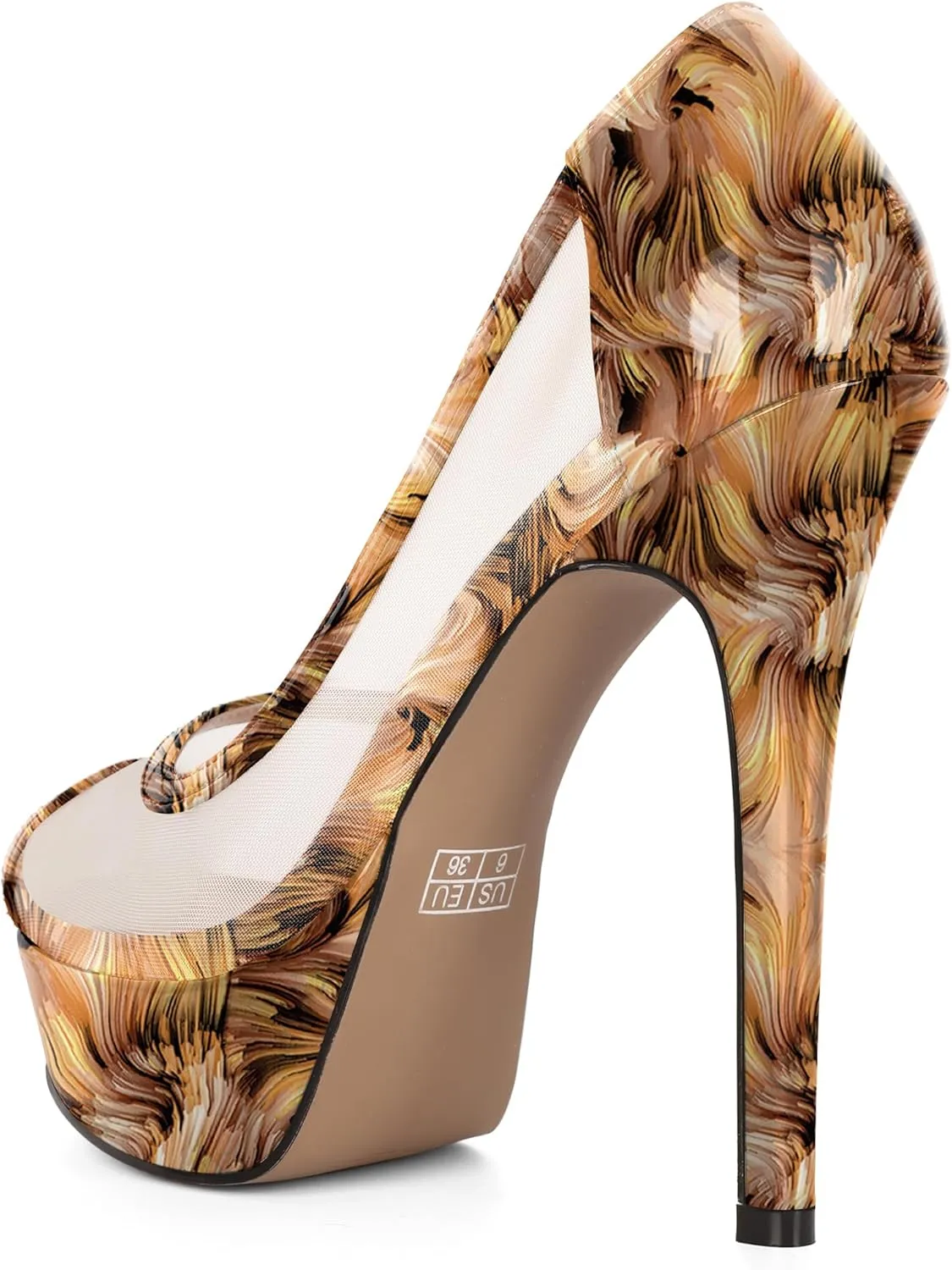 AUMOTED Women's Mesh Peep Toe Platform Pumps Slip On Sexy Stiletto High Heels