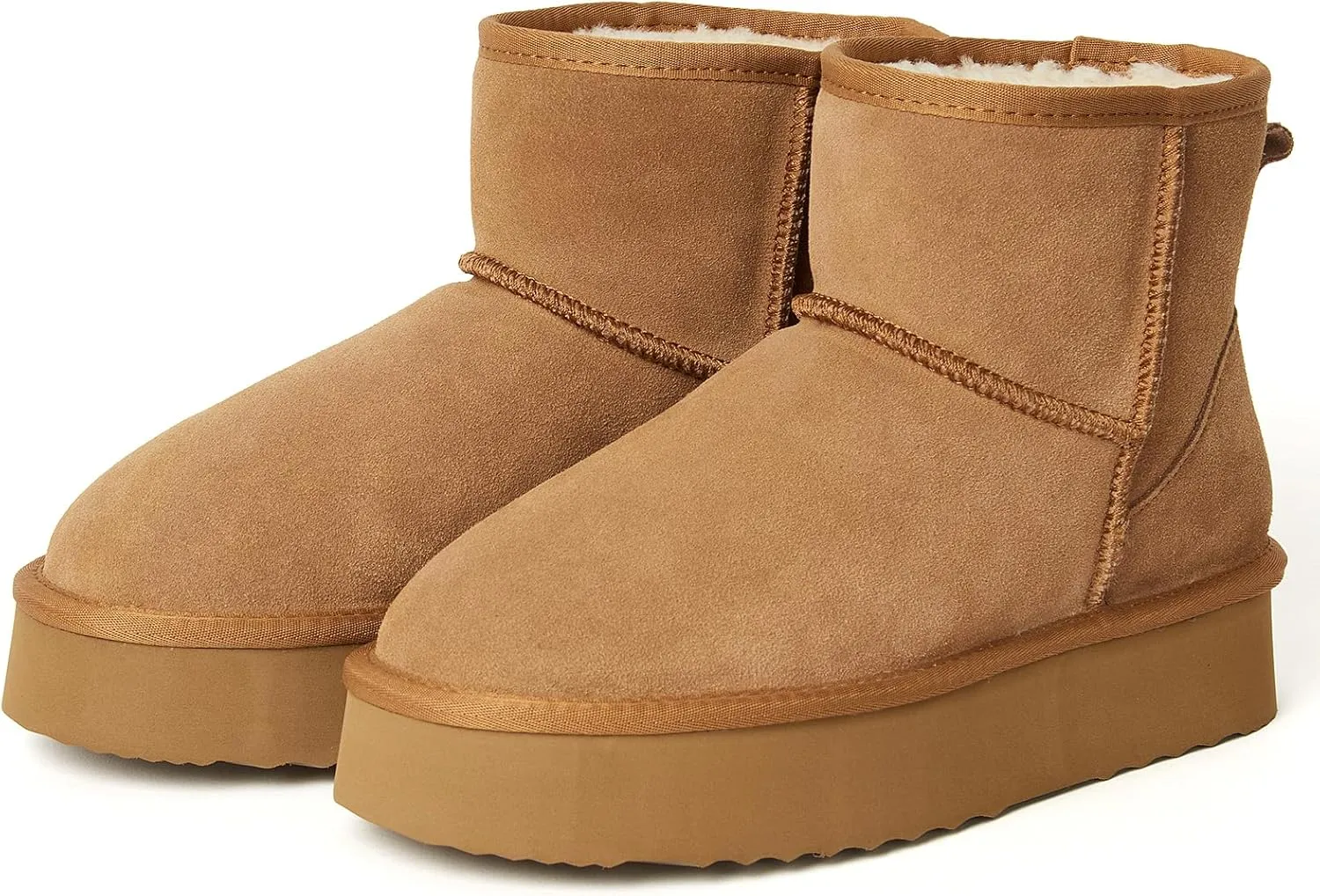 AUSLAND Women's Platform Winter Sonw Boots Genuine Suede Waterproof Anti-Slip Warm Lined Comfortable Outdoor Ankle Boots 9318