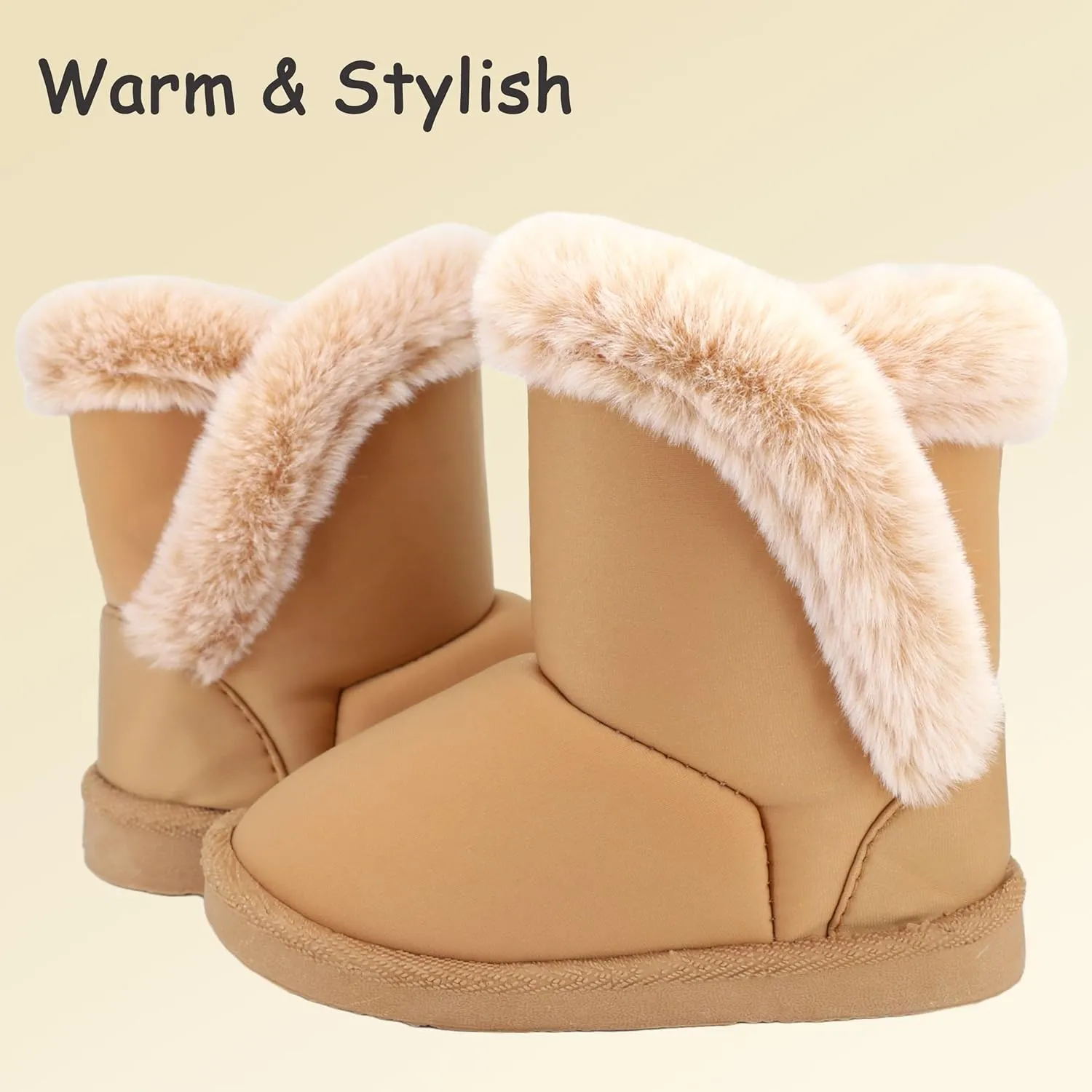 Baby Girls Winter Boots Toddler Kid Fashion Fur Lined Lightweight Warm Snow Boots for Everyday Wear