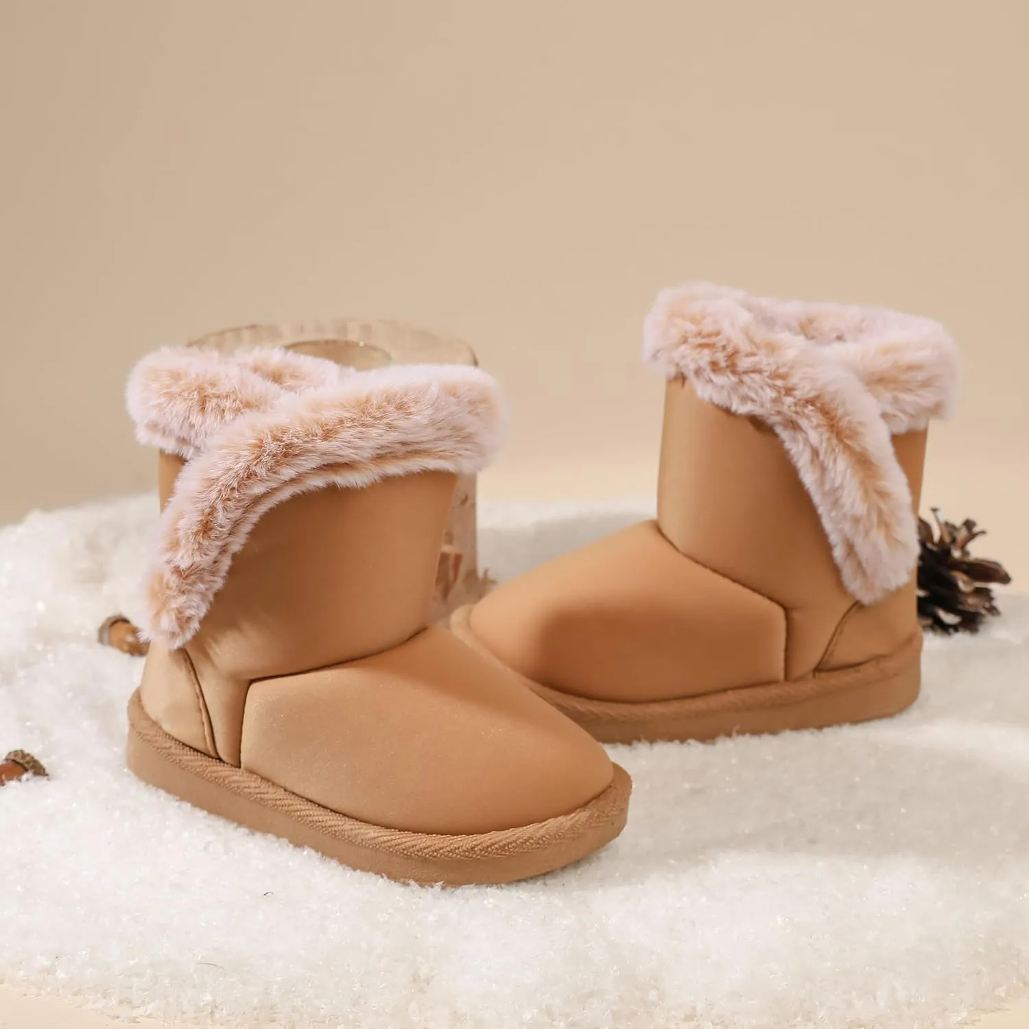 Baby Girls Winter Boots Toddler Kid Fashion Fur Lined Lightweight Warm Snow Boots for Everyday Wear