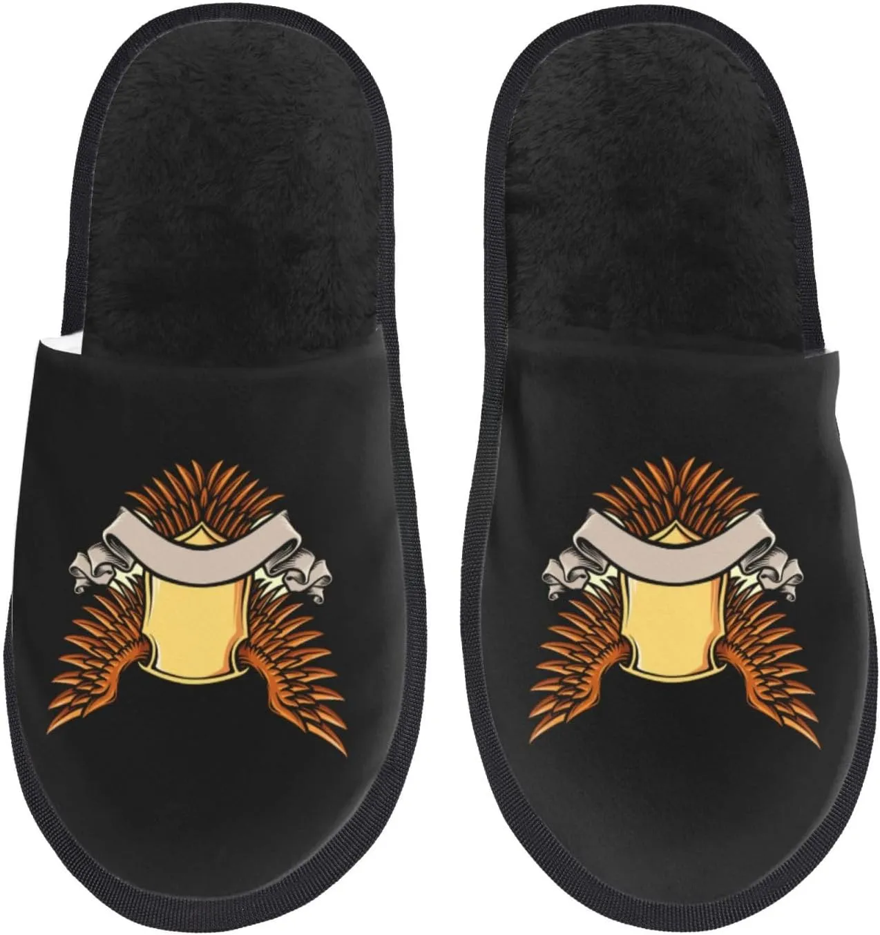 Badge Shield Wing With Ribbon Slippers For Women Men Cozy Indoor And Outdoor Slip On Slippers Fuzzy House Shoes