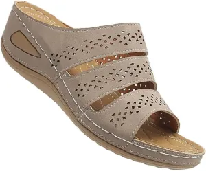 BBPM Orthopedic Sandals for Women Arch Support Open Toe Platform Slipper Peep Toe Hollow Out Slippers Roman Slip On Comfortable Walking Wedge Leather Beach Travel Shoes
