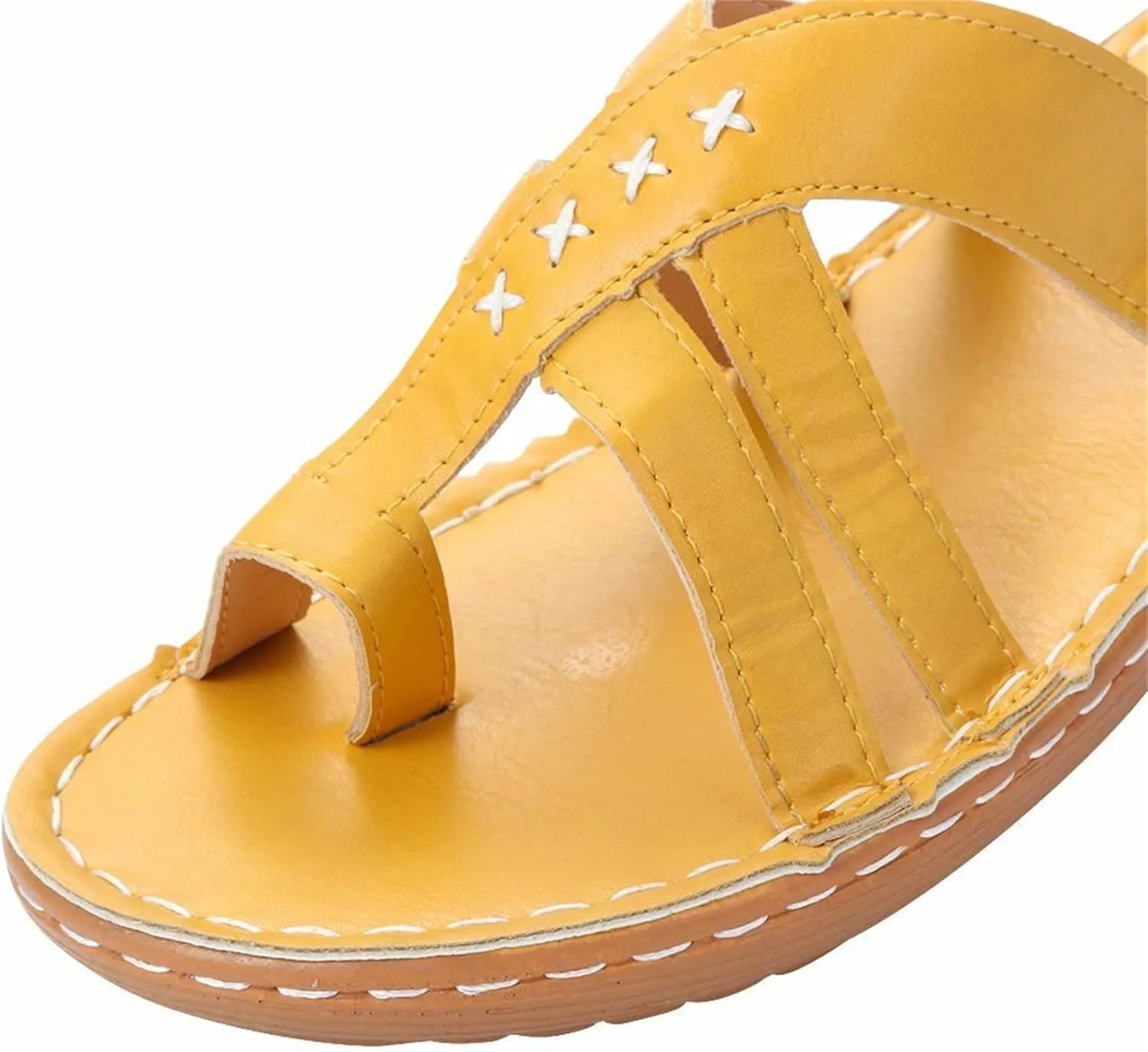 BBPM Sandals for Women Leather Women Orthotics Sandals Posture Correction Open Toe Slippers Casual Beach Casual Toe Separate Flat Shoes with Arch Support,Brass,EU40/US8