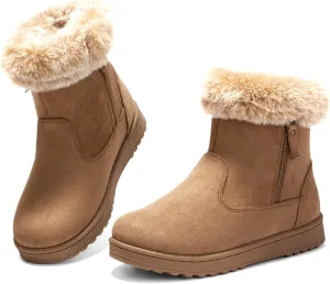 BENPAO Women's Winter Snow Boots - Fuzzy Mini Short Suede Ankle Booties with Zipper