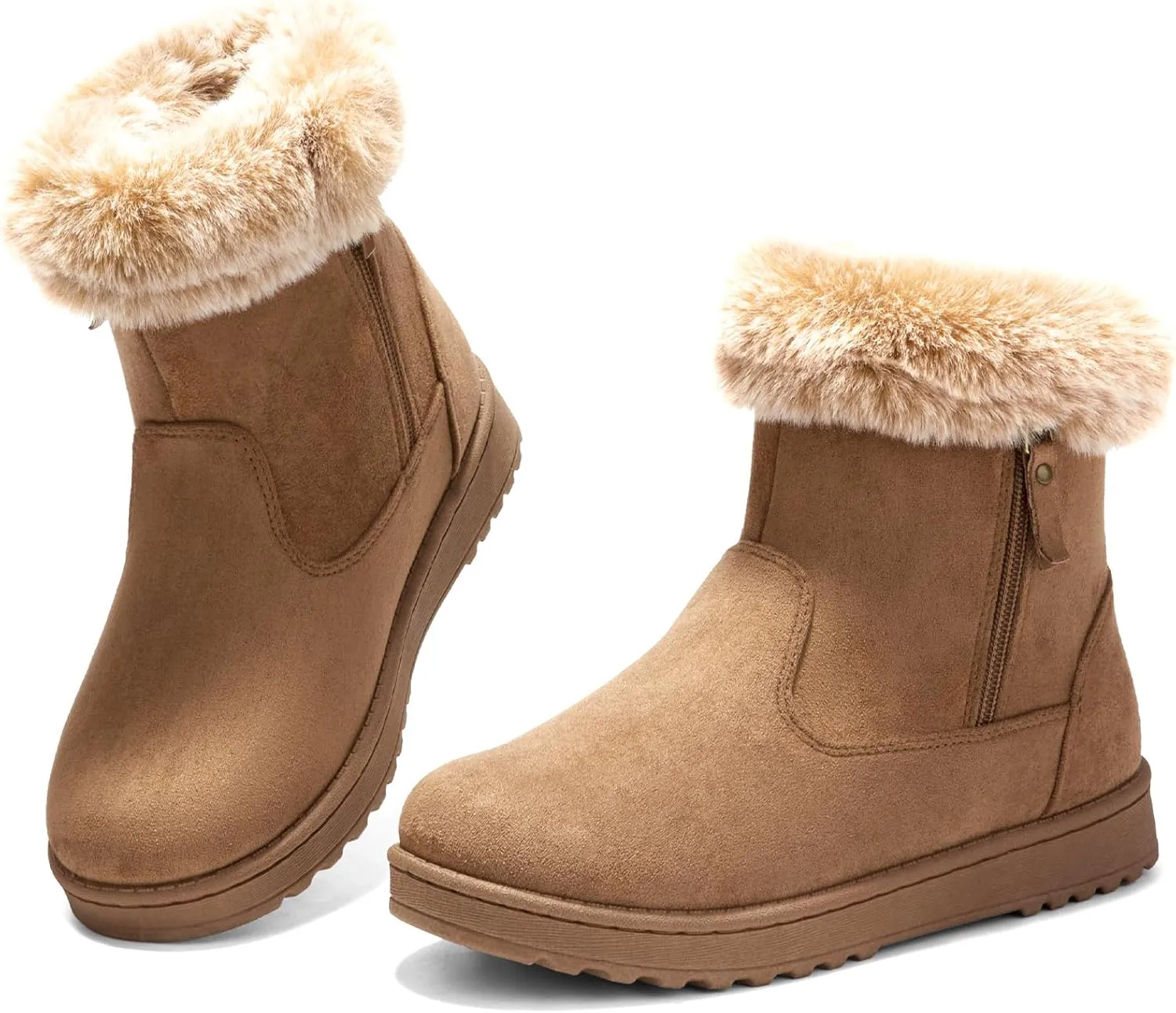 BENPAO Women's Winter Snow Boots - Fuzzy Mini Short Suede Ankle Booties with Zipper