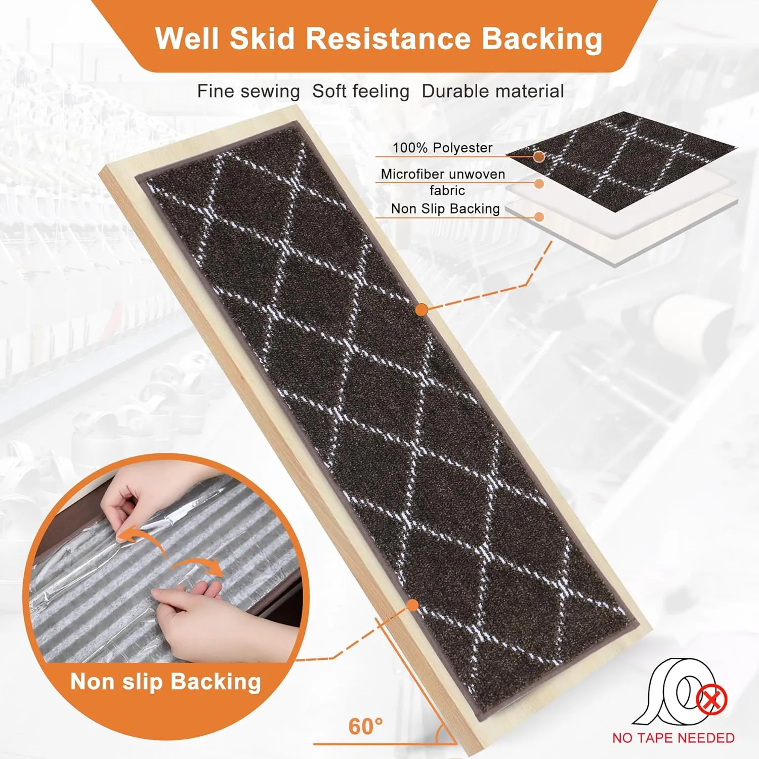 BEQHAUSE Stair Treads Non Slip Stair Runners for Wooden Steps Machine Washable Stair Rugs Soft Polyester Stair Runner Mats for Dogs Kids Brown Carpet Stair Treads,4PCS