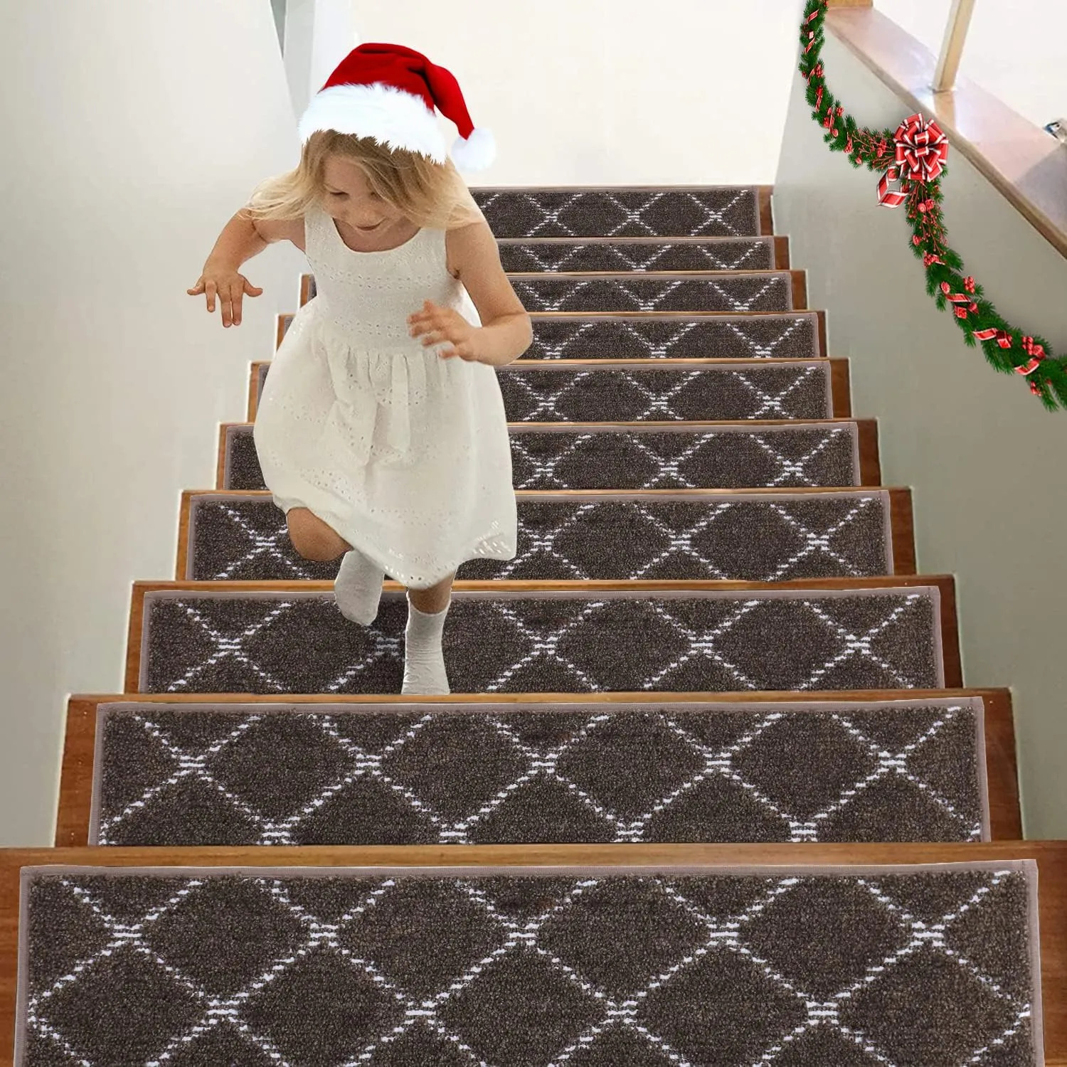 BEQHAUSE Stair Treads Non Slip Stair Runners for Wooden Steps Machine Washable Stair Rugs Soft Polyester Stair Runner Mats for Dogs Kids Brown Carpet Stair Treads,4PCS