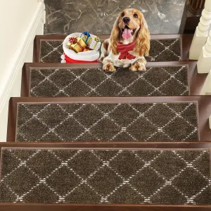 BEQHAUSE Stair Treads Non Slip Stair Runners for Wooden Steps Machine Washable Stair Rugs Soft Polyester Stair Runner Mats for Dogs Kids Brown Carpet Stair Treads,4PCS