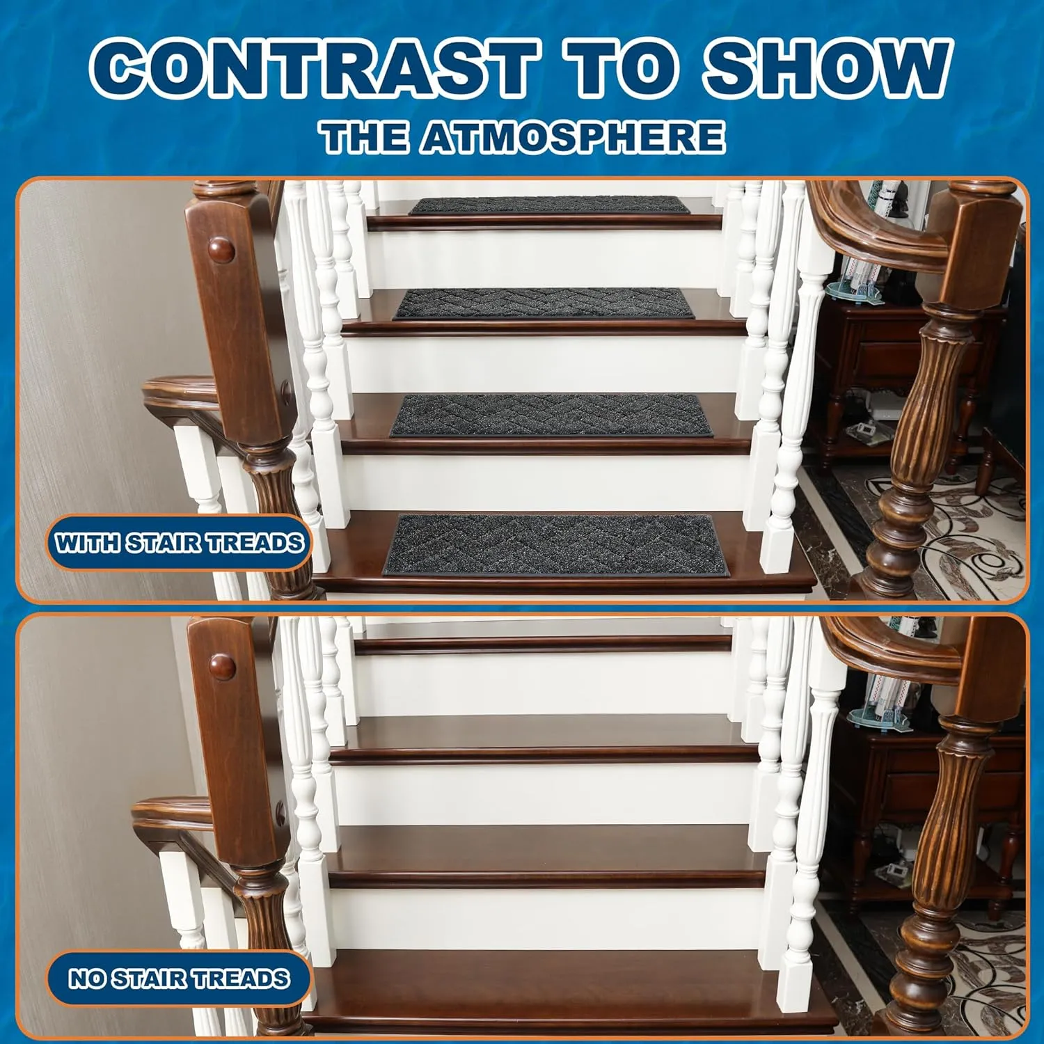 BEQHAUSE Stair Treads Non Slip Stair Runners Step Carpet Mat for Wooden Steps Indoor Machine Washable 28inX9in Edging Polyester Soft Stair Rugs for Kids Elders Pets with TPE Backing(Black,15pcs)