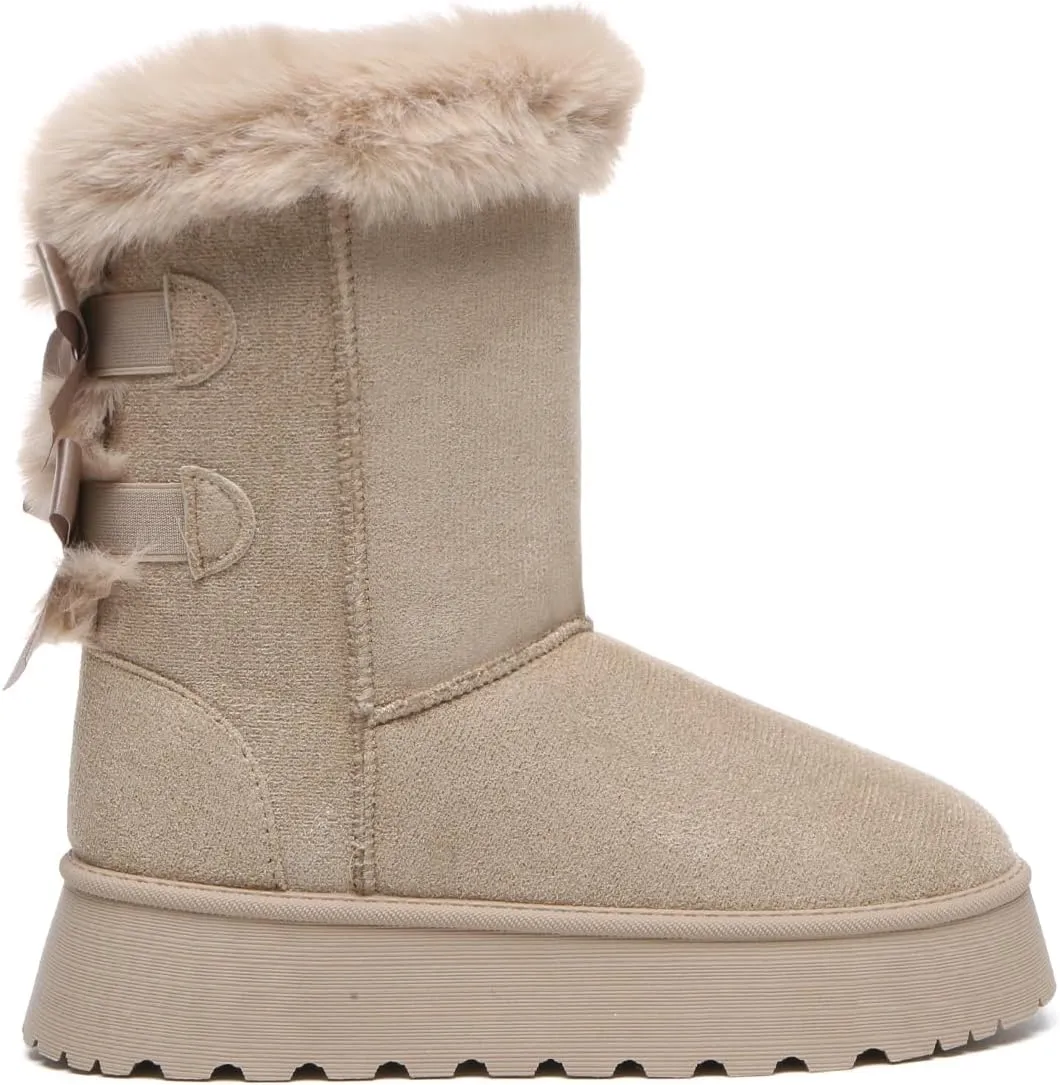 Bernal Mid-Calf Snow Boots for Women Platform Faux Fur Boots Slip-On Warm Comfortable Ankle Outdoor Shoes