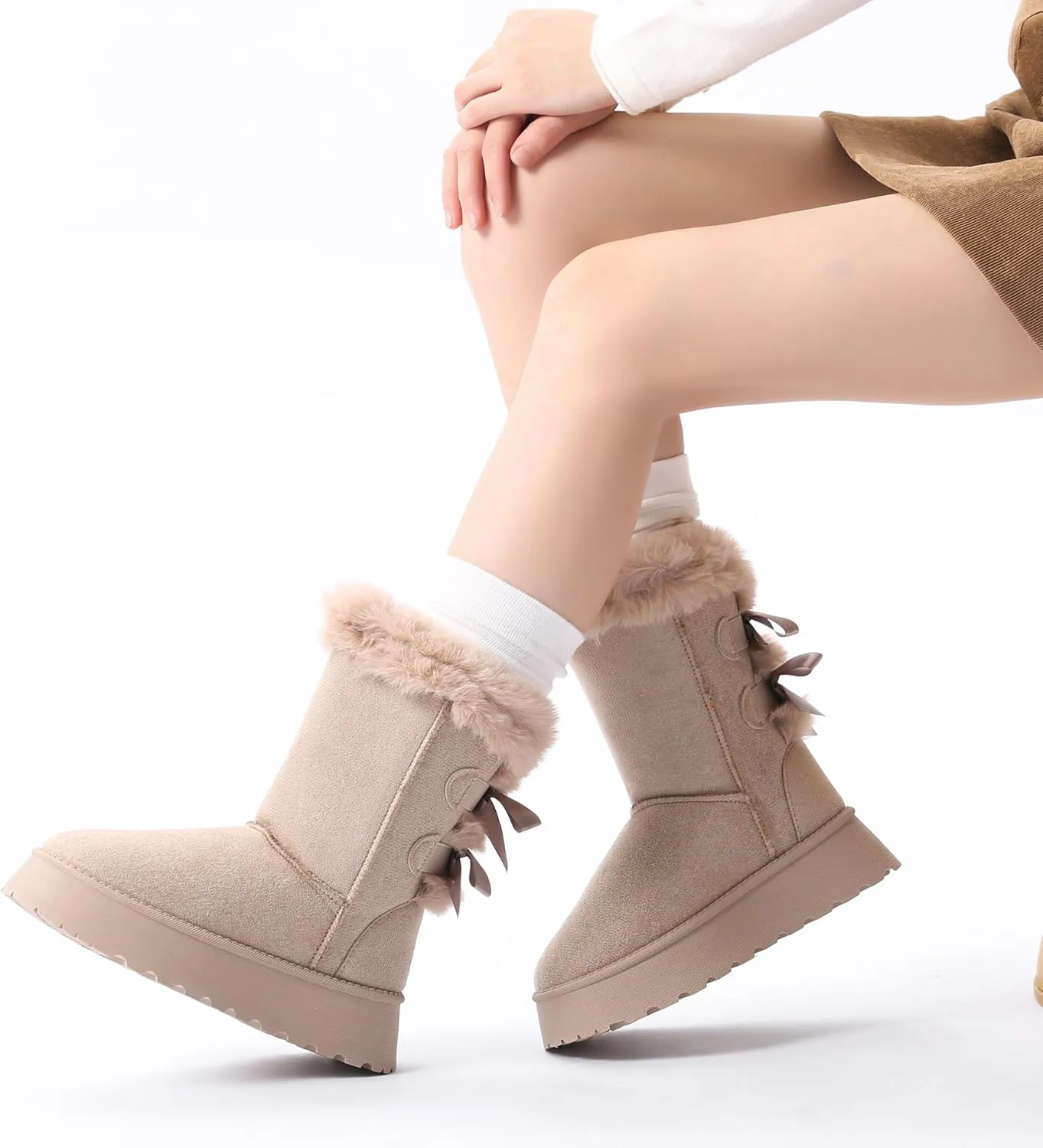 Bernal Mid-Calf Snow Boots for Women Platform Faux Fur Boots Slip-On Warm Comfortable Ankle Outdoor Shoes