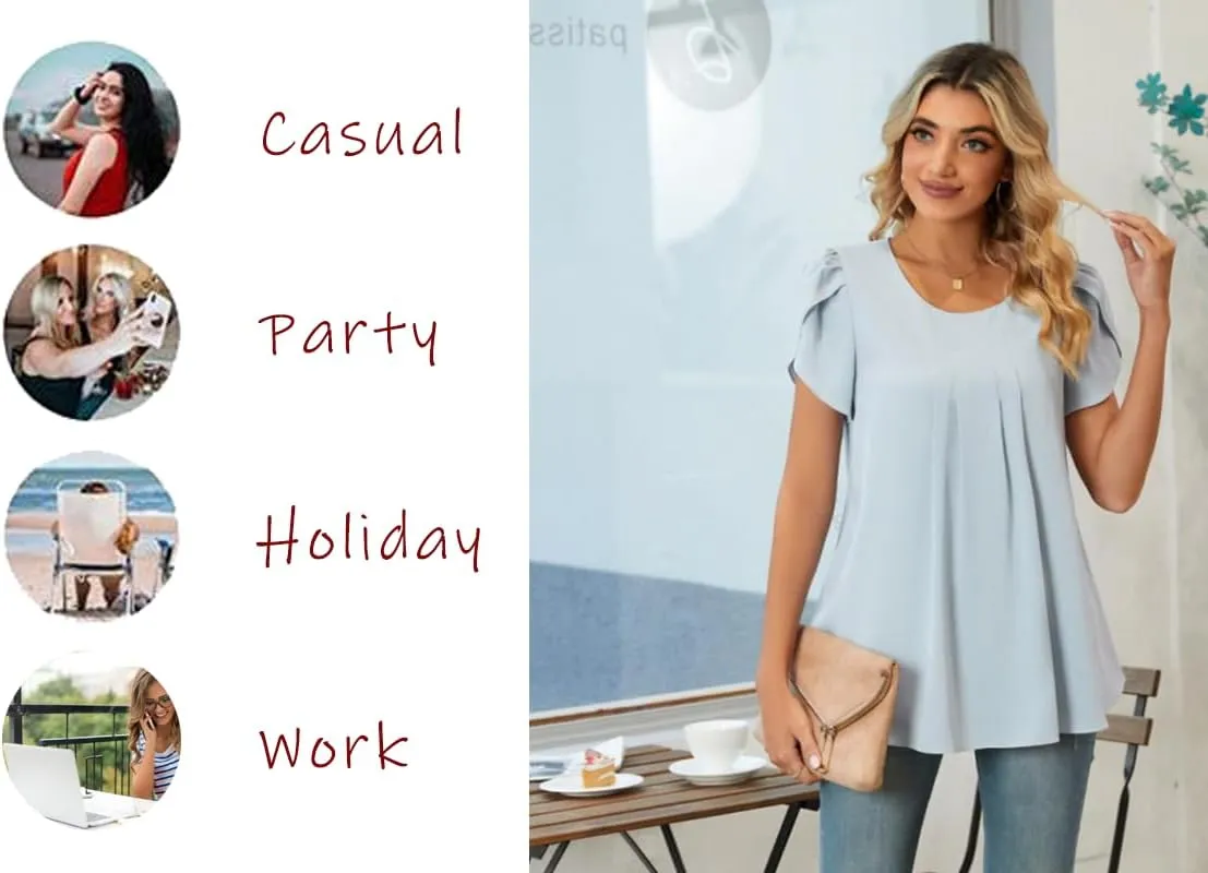 Bestbee Womens Plus Size Tops Dressy Casual Summer Chiffon Blouses Short Sleeve Dress Shirts Business Loose Fit Tunics