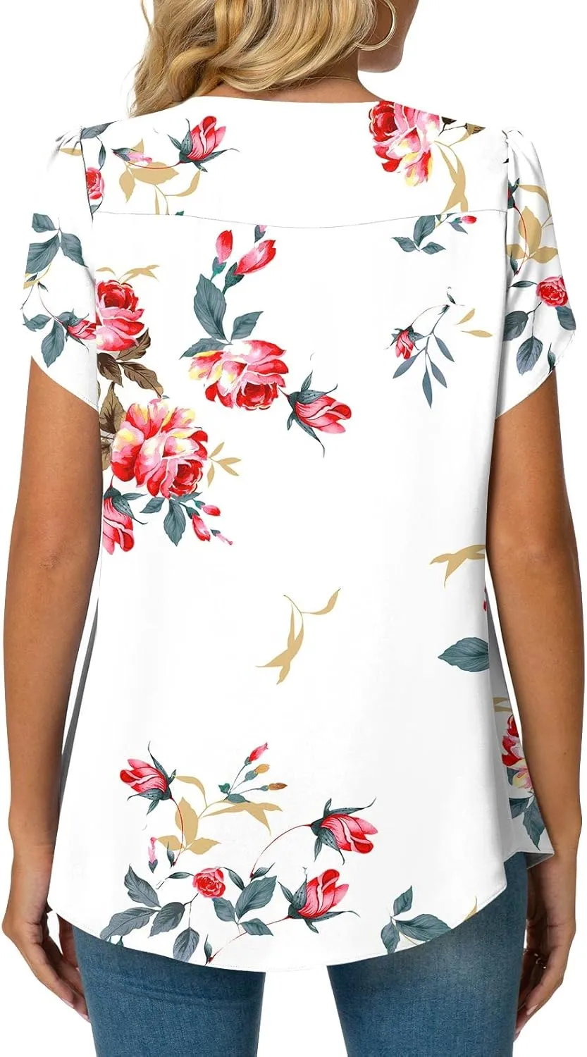 Bestbee Womens Plus Size Tops Dressy Casual Summer Chiffon Blouses Short Sleeve Dress Shirts Business Loose Fit Tunics