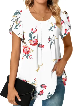 Bestbee Womens Plus Size Tops Dressy Casual Summer Chiffon Blouses Short Sleeve Dress Shirts Business Loose Fit Tunics