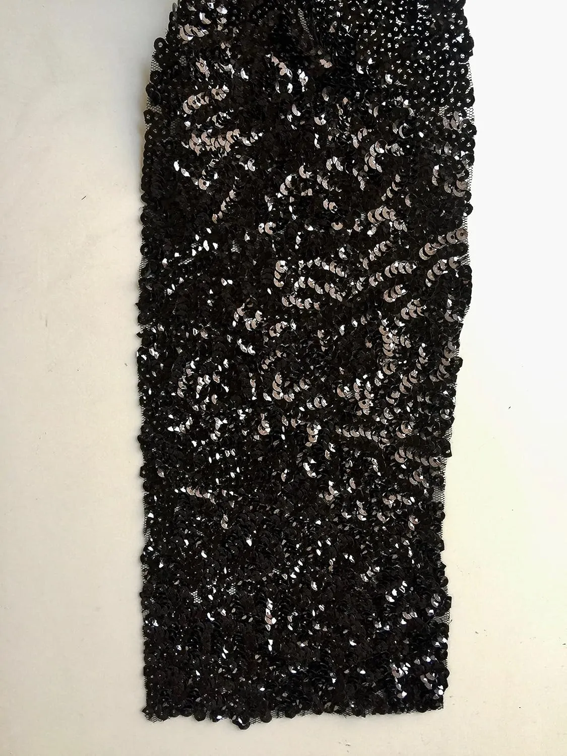 Bianca Black Allover Sequins on Mesh Fabric by The Yard - 10104