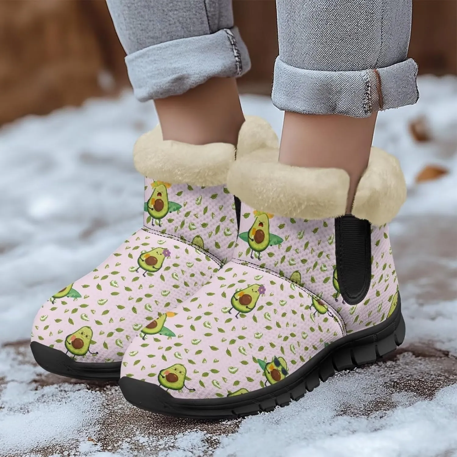 Binienty Winter Snow Boots for Women Comfy Ankle Booties Fur Flannel Lined Warm Walking Boots
