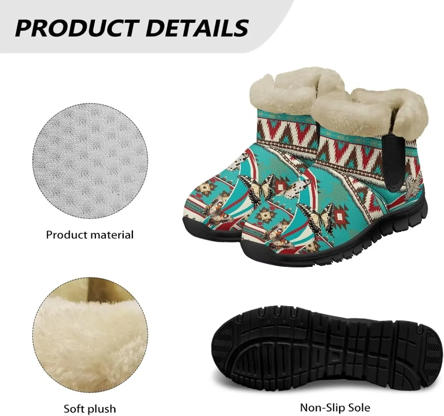 Binienty Women Men Ankle Boots Comfort Slip On Winter Warm Non Skid Plush Snow Boots