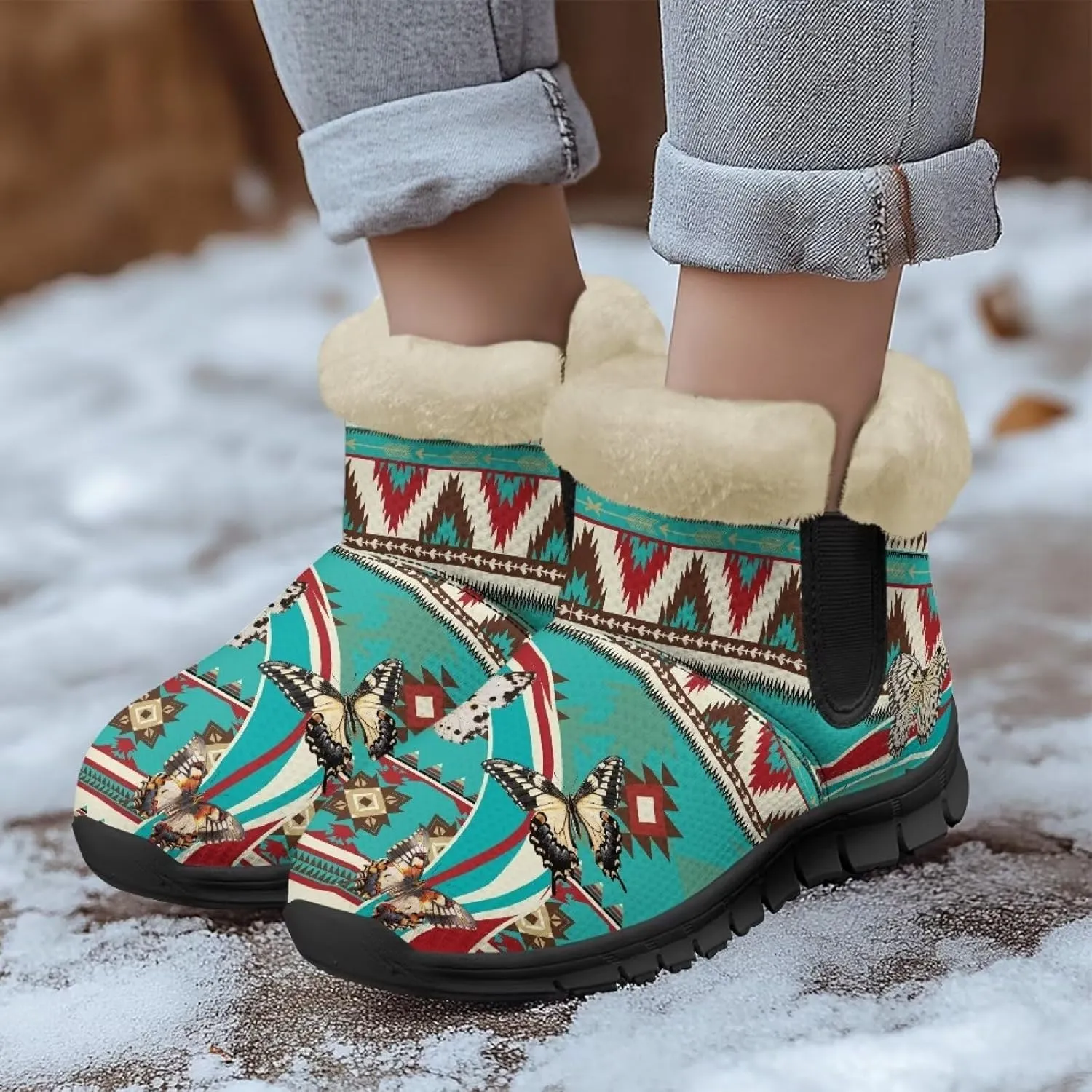 Binienty Women Men Ankle Boots Comfort Slip On Winter Warm Non Skid Plush Snow Boots