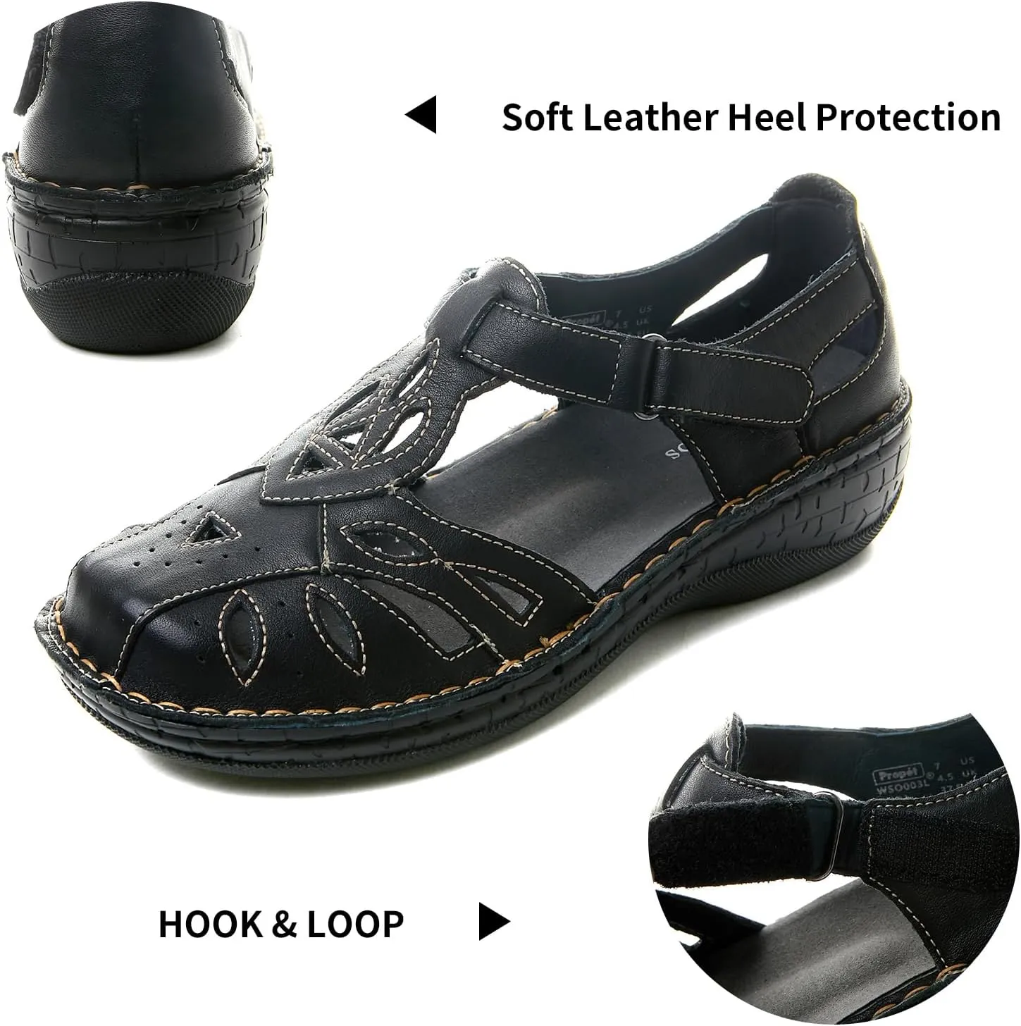 Black Closed Toe Sandals for Women Casual Walking Sandals Comfortable Leather Mary Jane Flat Women's Casual Loafers